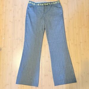 Star City Grey Motif Banded Waist Pinstripe Flare Pants Y2K